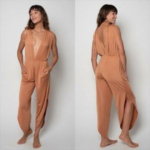 Michelle Hah Belle Jumpsuit Sleeveless Deep V Neckline Relaxed Crop Small